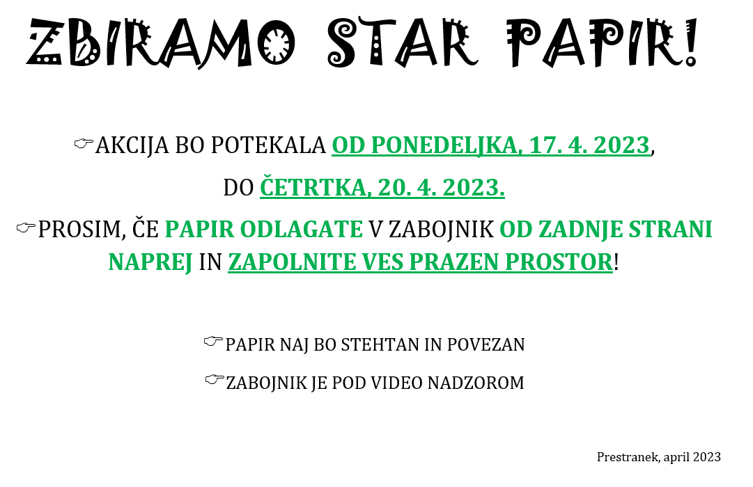 Zbiramo star papir 17. 4. – 20. 4. 2023