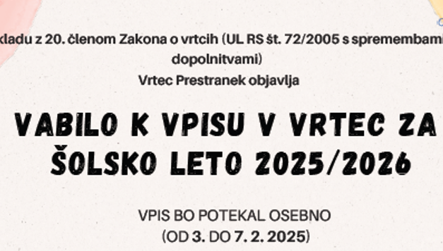 Vrtec Prestranek vabi k vpisu