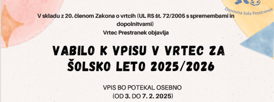Vrtec Prestranek vabi k vpisu
